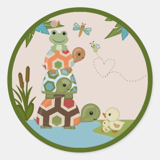 Laguna Schildpad Baby shower ronde sticker zegel L (Voorkant)