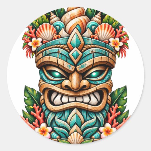 Lagune Schelp Tiki Ronde Sticker (Voorkant)