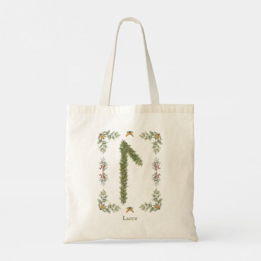 Laguz Rune in Evergreen Branches Gepersonaliseerd Tote Bag (Achterkant)
