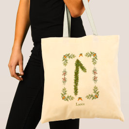 Laguz Rune in Evergreen Branches Gepersonaliseerd Tote Bag
