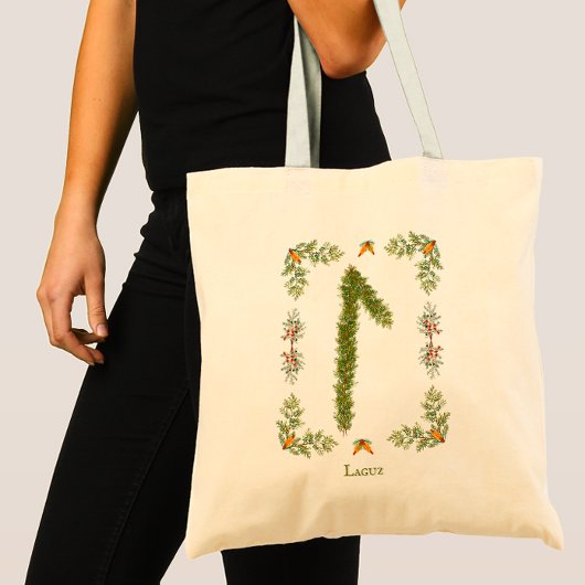 Laguz Rune in Evergreen Branches Gepersonaliseerd Tote Bag