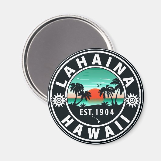 Lahaina Hawaii Beach Retro Sunset Souvenir 60s Magneet (Voorkant / Achterkant)