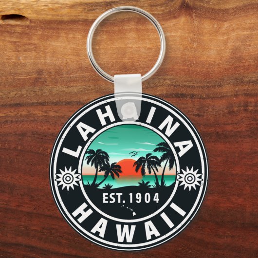 Lahaina Hawaii Beach Retro Sunset Souvenir 60s Sleutelhanger (Achterkant)