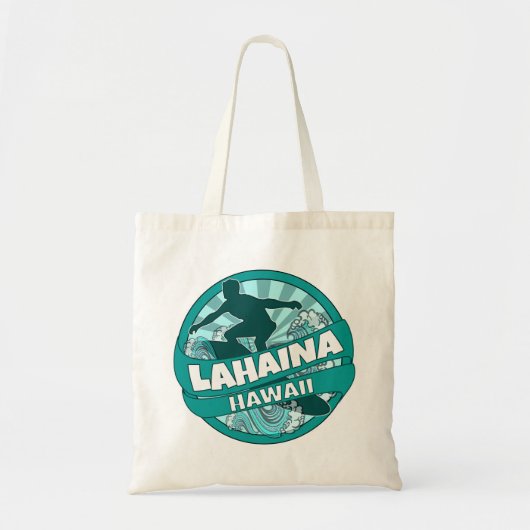Lahaina Hawaii blauwgroen surfer logo canvas tas (Voorkant)