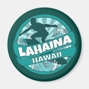 Lahaina Hawaii blauwgroen surfer logo magnet