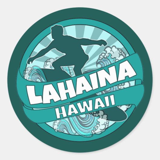 Lahaina Hawaii blauwgroen surfer logo stickers (Voorkant)