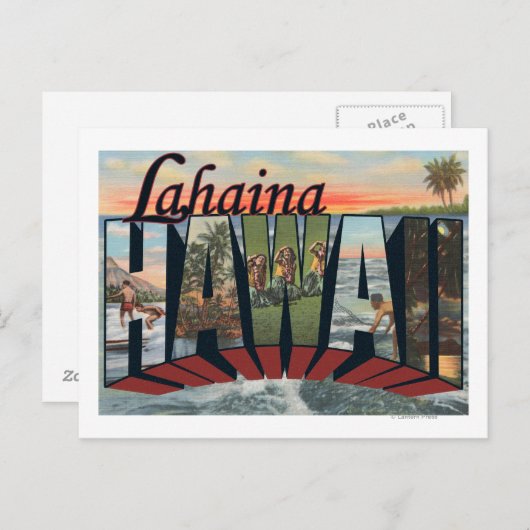 Lahaina, Hawaii - Grote letterscènes Briefkaart (Voorkant / Achterkant)