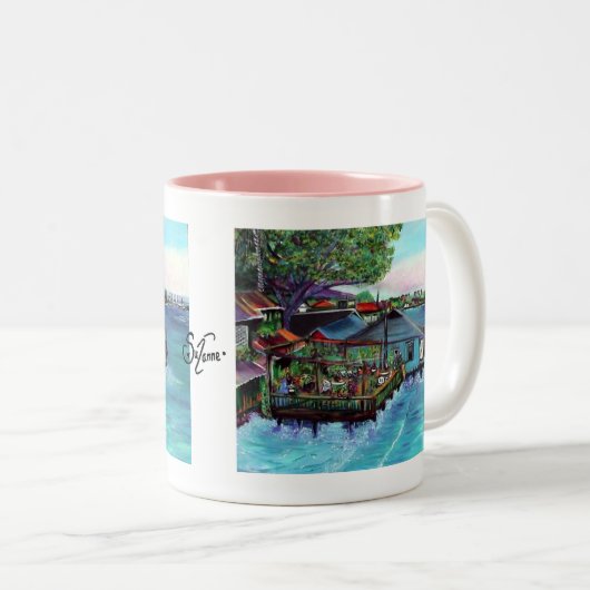 Lahaina Maui~ Fish company schilderij Tweekleurige Koffiemok (Voorkant rechts)