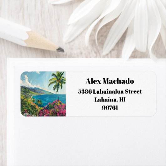 Lahaina Maui Hawaii Beach Coast Retouradres Etiket (Insitu)