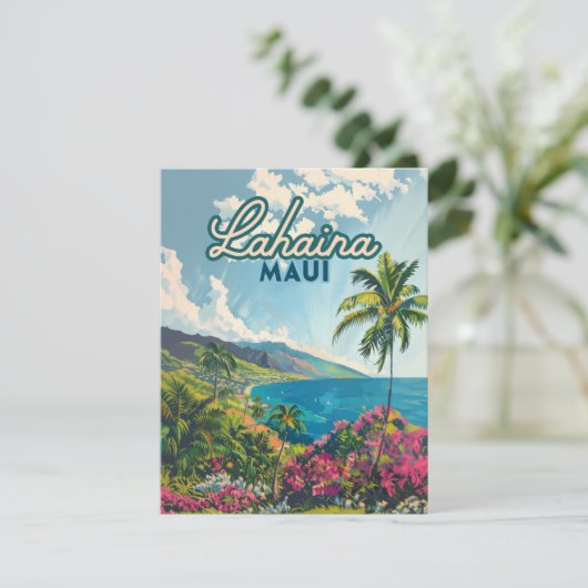 Lahaina Maui Hawaii Beach Coast Retro Kaart (Staand voorkant)