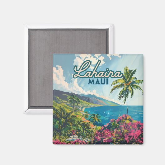 Lahaina Maui Hawaii Beach Coast Retro Magneet (Voorkant / Achterkant)