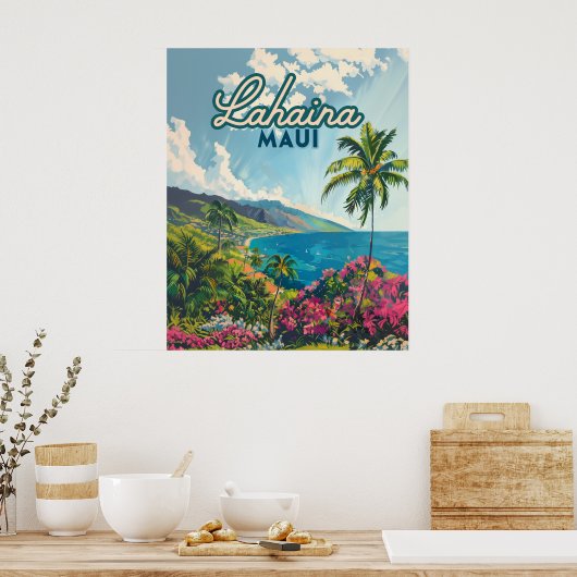 Lahaina Maui Hawaii Beach Coast Retro Poster (Keuken)