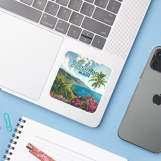 Lahaina Maui Hawaii Beach Coast Retro Sticker (Laptop met iPhone)