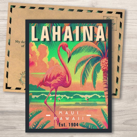 Lahaina Maui Hawaii Retro Flamingo Souvenir jaren  Briefkaart