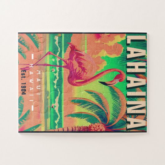 Lahaina Maui Hawaii Retro Flamingo Souvenir jaren Legpuzzel (Horizontaal)
