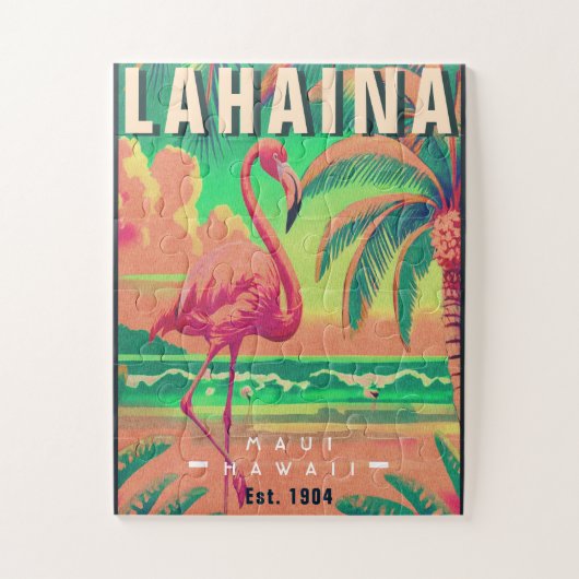 Lahaina Maui Hawaii Retro Flamingo Souvenir jaren Legpuzzel (Verticaal)
