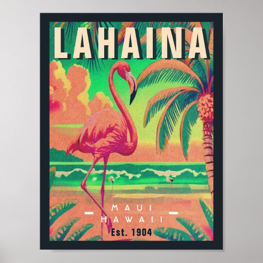 Lahaina Maui Hawaii Retro Flamingo Souvenir jaren Poster (Voorkant)