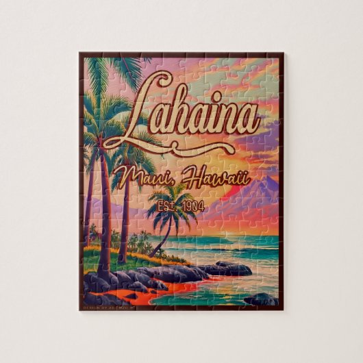 Lahaina Maui Hawaii Retro Sunset Souvenir jaren 50 Legpuzzel (Verticaal)