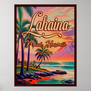 Lahaina Maui Hawaii Retro Sunset Souvenir jaren 50 Poster