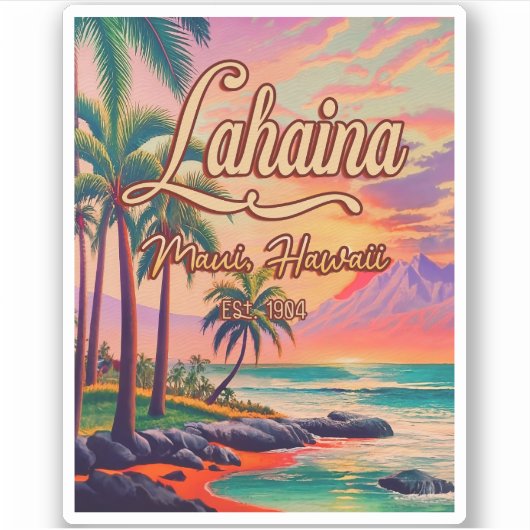 Lahaina Maui Hawaii Retro Sunset Souvenir jaren 50 Sticker (Voorkant)