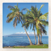 Lahaina Maui Palmbomen boven Molokini Hawaii Glazen Onderzetter (Voorkant)