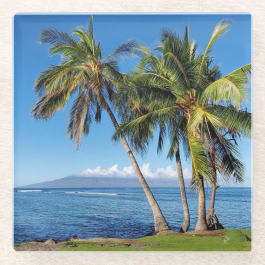 Lahaina Maui Palmbomen boven Molokini Hawaii Glazen Onderzetter (Voorkant)