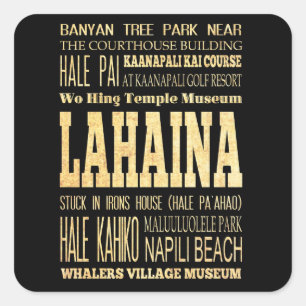 Lahaina Stad van Hawaï Typografie Kunst Vierkante Sticker