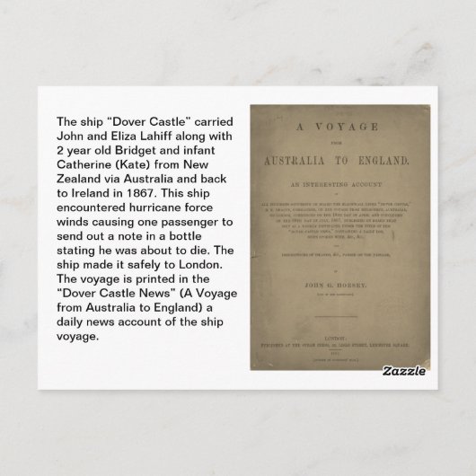 Lahiff Genealoy Briefkaart "Dover Castle" (Achterkant)