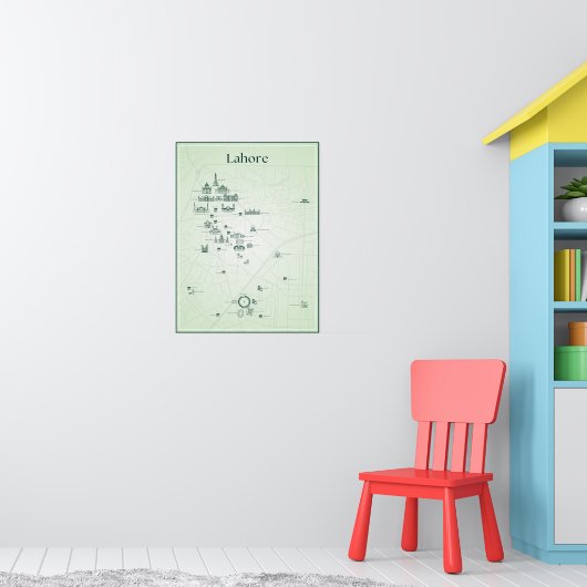 Lahore City Pakistan Art Poster (groen, mat) (Kinderkamer 1)