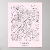 Lahore Kaart Poster (Roze, Matte) (Voorkant)