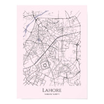 Lahore Kaart Poster (Roze, Matte)