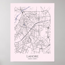 Lahore Kaart Poster (Roze, Matte)