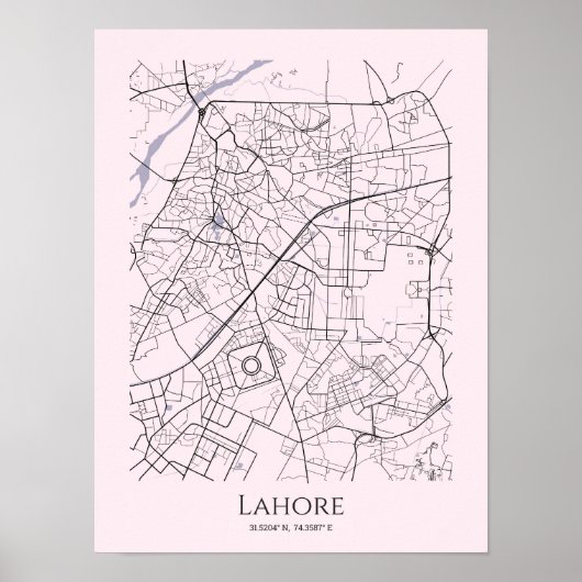 Lahore Kaart Poster (Roze, Matte) (Voorkant)
