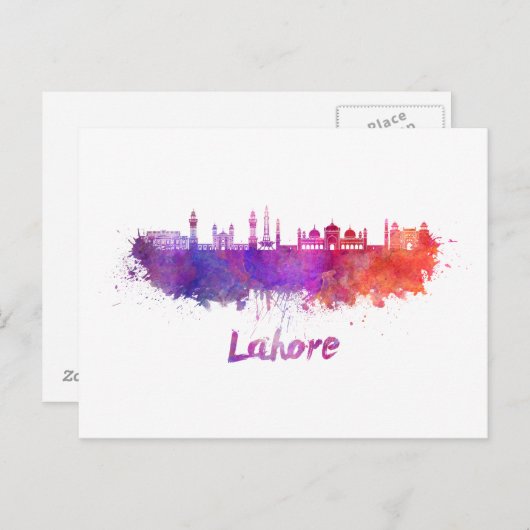 Lahore skyline in waterverf briefkaart (Voorkant / Achterkant)