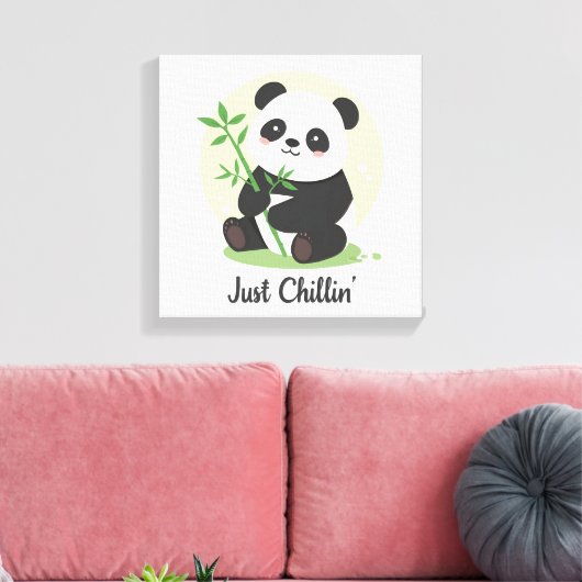 Laid-Back Animal with Bamboo Leaves Canvas Afdruk (Insitu (Woonkamer))