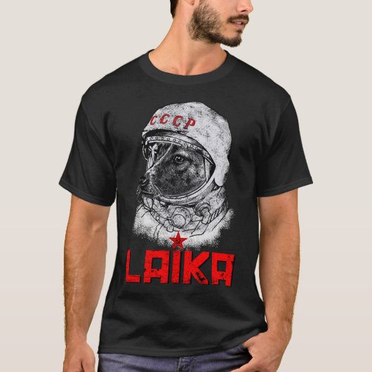 Laika De CCCP Sovjet-Russische superruimte Raket D T-shirt (Voorkant)