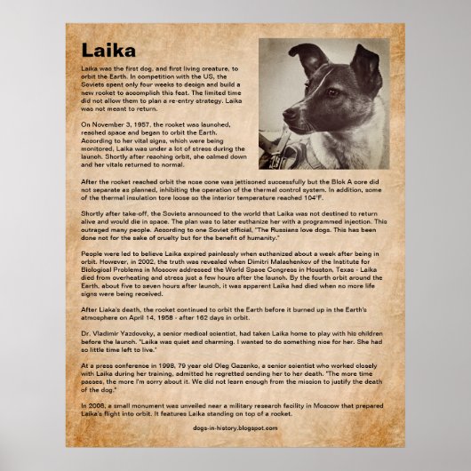 Laika, de eerste hond in de ruimte poster (Voorkant)