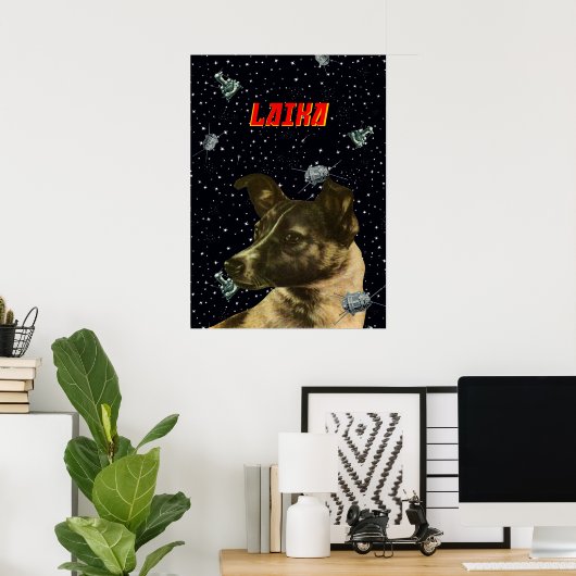 Laika — Sovjet-golf, ruimtekunst van Gagarin Poster (Thuiskantoor)