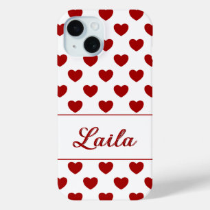 Laila - Aangepaste naam - Red Hearts Polka Dot Pat iPhone 15 Case