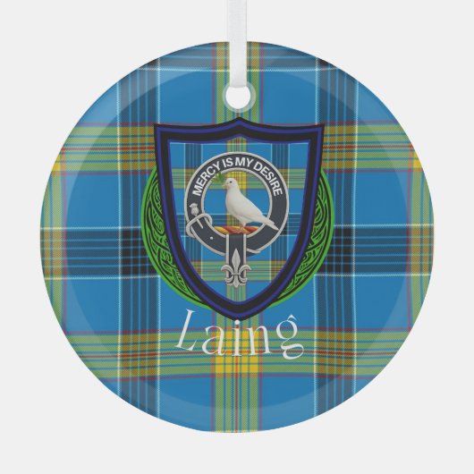 Laing Schotse Clan Tartan & Crest Glas Ornament (Voorkant)