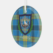 Laing Schotse Clan Tartan & Crest Glas Ornament (Voorkant links)