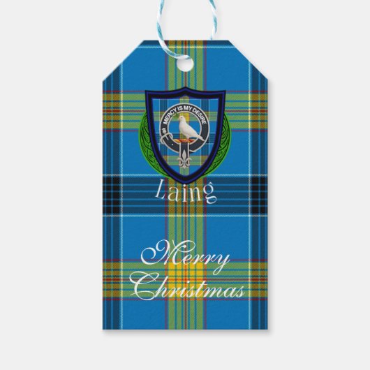Laing Schotse Clan Tartan & Wapen Cadeaulabel (Voorkant)