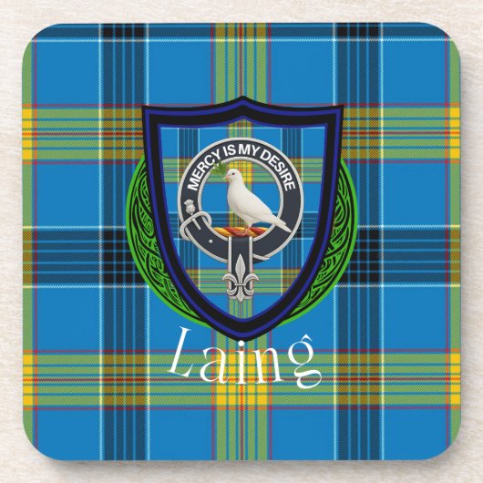 Laing Scottish Clan Tartan & Crest Bier Onderzetter (Voorkant)