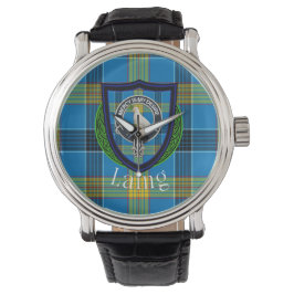 Laing Scottish Clan Tartan & Crest Horloge