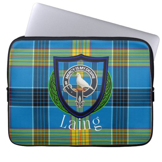 Laing Scottish Clan Tartan & Crest Laptop Sleeve (Voorkant)