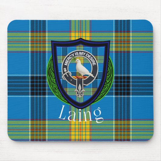 Laing Scottish Clan Tartan & Crest Muismat (Voorkant)