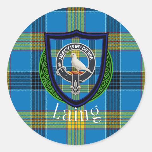 Laing Scottish Clan Tartan & Crest Ronde Sticker (Voorkant)