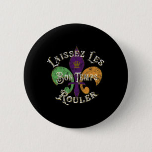 Laissez Les Bon Temps Rouler Mardi Gras 2025 Fleur Ronde Button 5,7 Cm