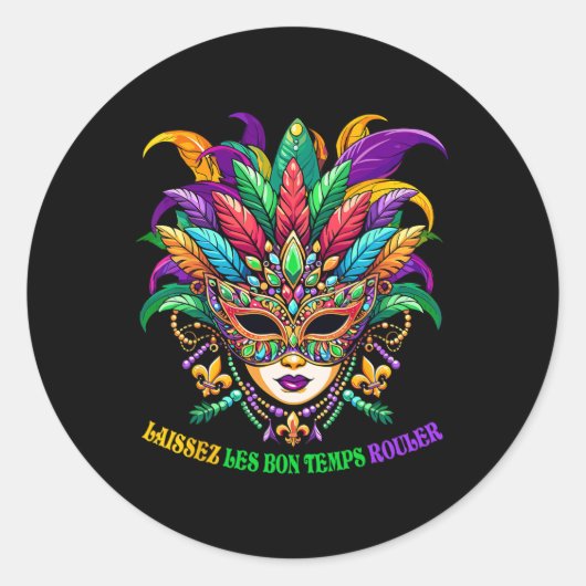 Laissez Les Bons Temps Rouler Jester Masker Kralen Ronde Sticker (Voorkant)