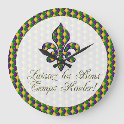 Laissez les Bons Temps Rouler! Mardi Gras Clock d1 Grote Klok (Voorkant)